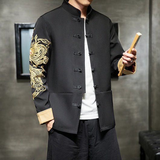 Chaqueta Casual Hombre Algodón y Lino con Bordado Estilo Tang Chino - Image 7