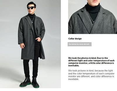 Abrigo de Lana Holgado Doble Botonadura Largo Casual para Hombre - Image 11
