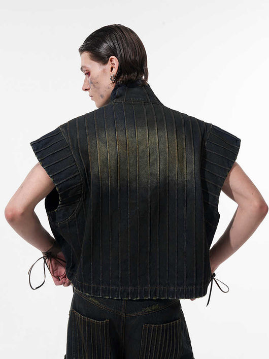 Chaleco Denim Sin Mangas para Hombre con Cuello Tipo Stand - Image 6