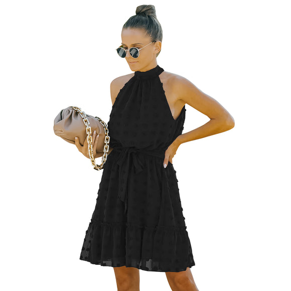 Vestido Halter de Chifón con Escotes Jacquard