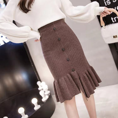 Falda Coreana Cintura Alta con Botones y Volantes - Image 10