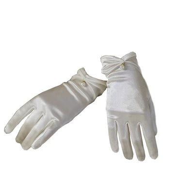 Guantes de Novia Cortos Estilo Audrey Hepburn con Perlas y Satén - Image 5