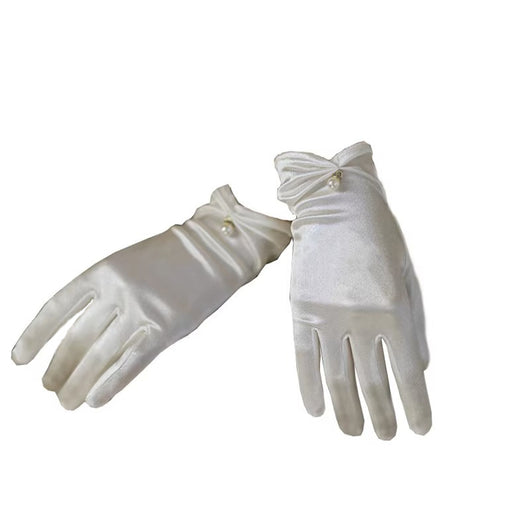 Guantes de Novia Cortos Estilo Audrey Hepburn con Perlas y Satén - Image 5