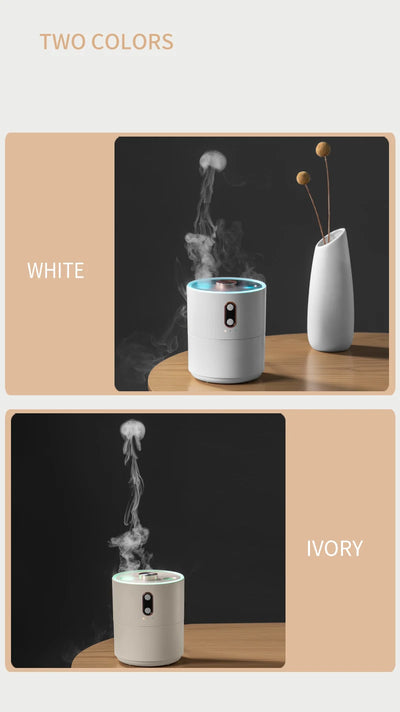 White cylindrical desktop humidifier with rose gold accents, black top, and front control buttons. - Image 11