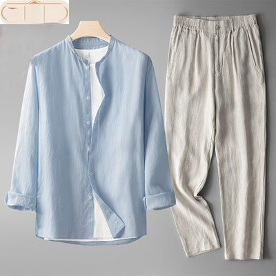 Traje Tang Lino Manga Larga Estilo Retro para Hombre - Image 7