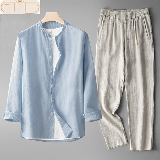 Traje Tang Lino Manga Larga Estilo Retro para Hombre - Image 7