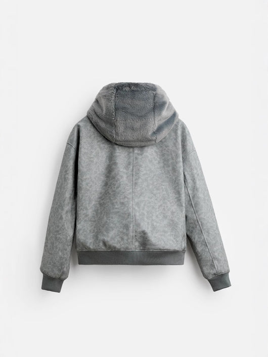 Chaqueta Bomber Reversible con Capucha de Cuero Sintético para Hombre - Image 5