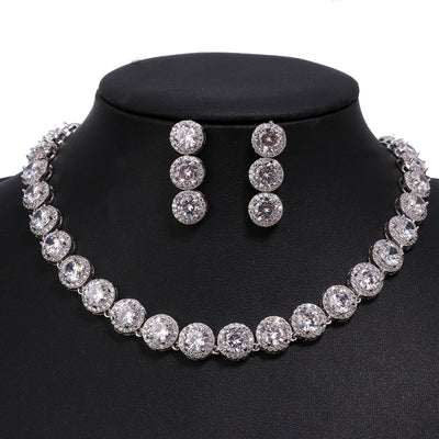 Conjunto de Collar y Aretes de Circonita Redonda Lujo - Image 11