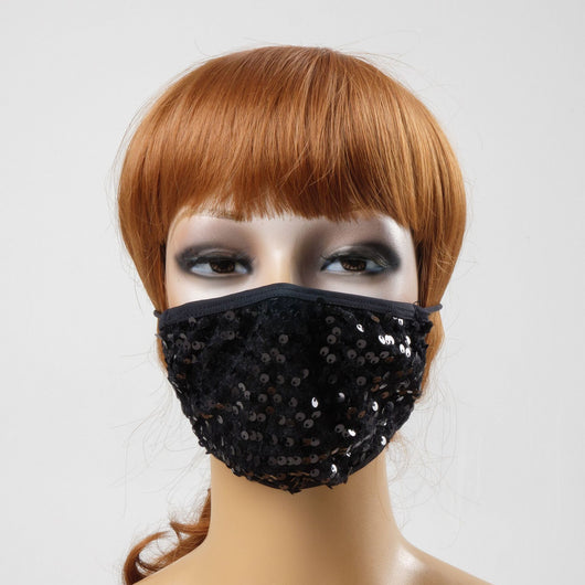 Black mesh face mask with colorful sequins, displayed on a mannequin with reddish-brown hair. - Image 12