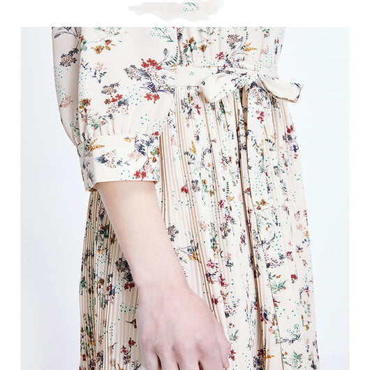 Vestido Plisado Floral A-Line con Cintura Ajustada en Gasa - Image 7