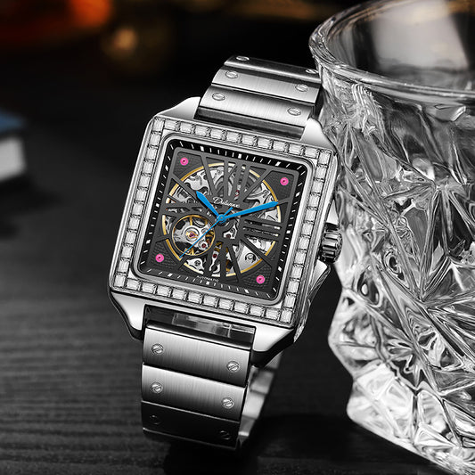Reloj Automático de Diseño Cuadrado con Diamantes