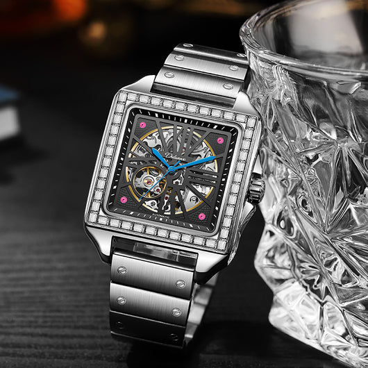Reloj Automático de Diseño Cuadrado con Diamantes