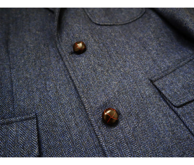 Chaqueta de Trabajo Vintage Americana en Tweed Espiga Lana Pesada con Botones Champiñón - Image 26