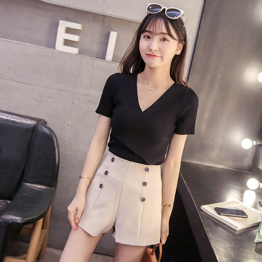 Blusa Tejida Escote V Manga Corta - Image 12