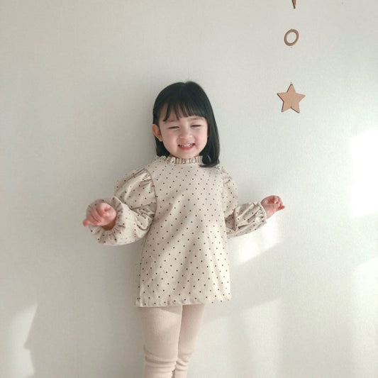 Camisa de Bebé Niña con Cuello de Encaje Plisado en Algodón