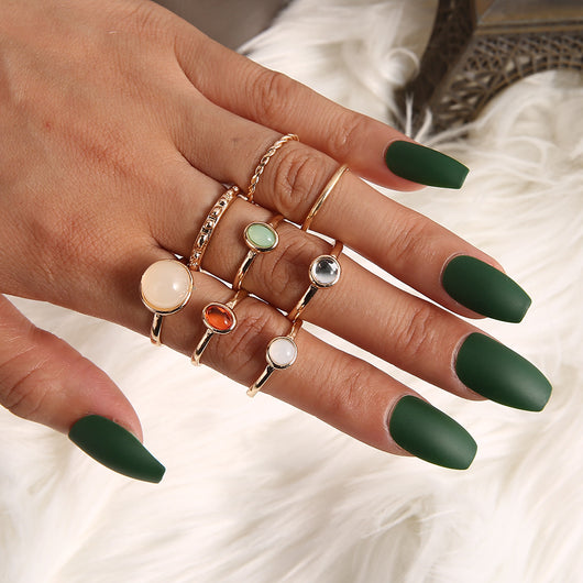 Set de 6 Anillos Articulados: Corona, Hoja y Formas Geométricas - Image 27