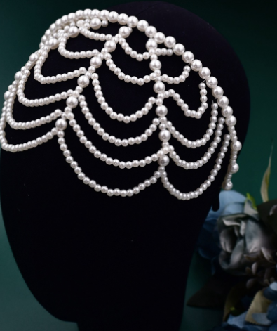 Tiara Nupcial Elegante con Adorno de Perlas en la Frente - Image 3
