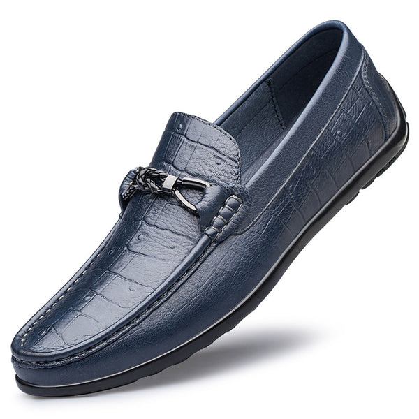 Zapatos de Cuero Casual con Punta Redonda y Textura Grabada