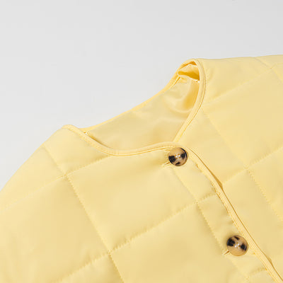 Abrigo Acolchado de Algodón a Cuadros Amarillo para Mujer - Image 4