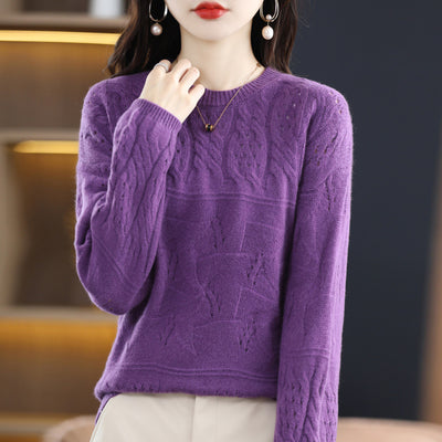 Suéter de Lana Pura Cuello Redondo con Textura Jacquard Industrial para Mujer - Image 14
