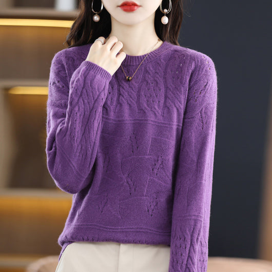 Suéter de Lana Pura Cuello Redondo con Textura Jacquard Industrial para Mujer - Image 14