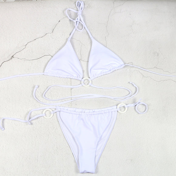 Bikini Deportivo Dos Piezas Cintura Baja Verde Naranja Negro y Blanco para Mujer