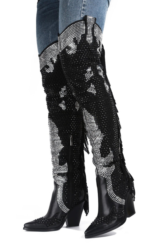 Botas Altas de Tacón Cuña con Flecos - Estilo Sexy y Moderno - Image 3