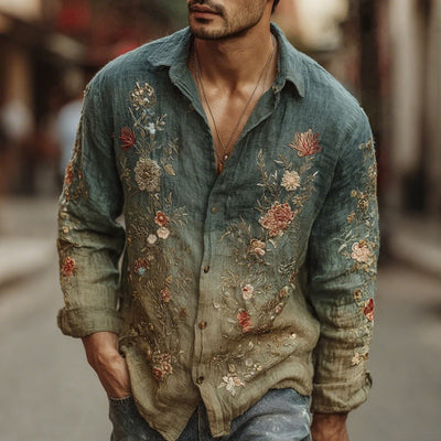 Camisa Estampada de Manga Larga con Cuello Solapa para Hombre - Image 14