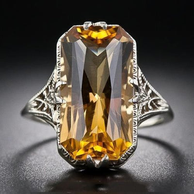 Anillo Hueco Citrina Tallado Estilo Europa y América - Image 7