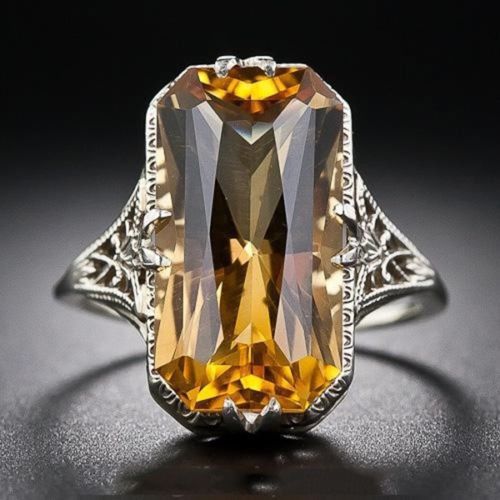 Anillo Hueco Citrina Tallado Estilo Europa y América - Image 7