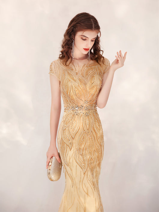 Vestido de Noche Dorado con Cola de Sirena - Elegancia Sofisticada para Anfitrionas - Image 4