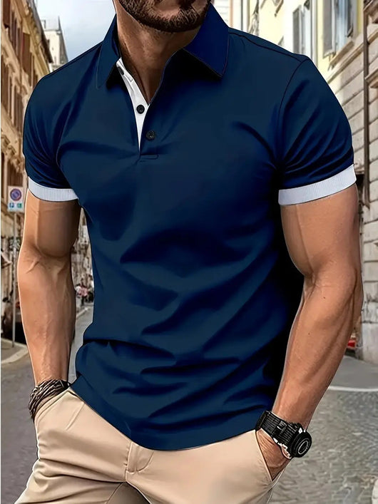 Polo Casual Holgado de Manga Corta Liso para Hombre - Image 21