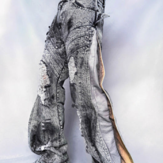 Pantalones Patchwork Deconstruidos con Diseño de Lavado Artístico - Image 2