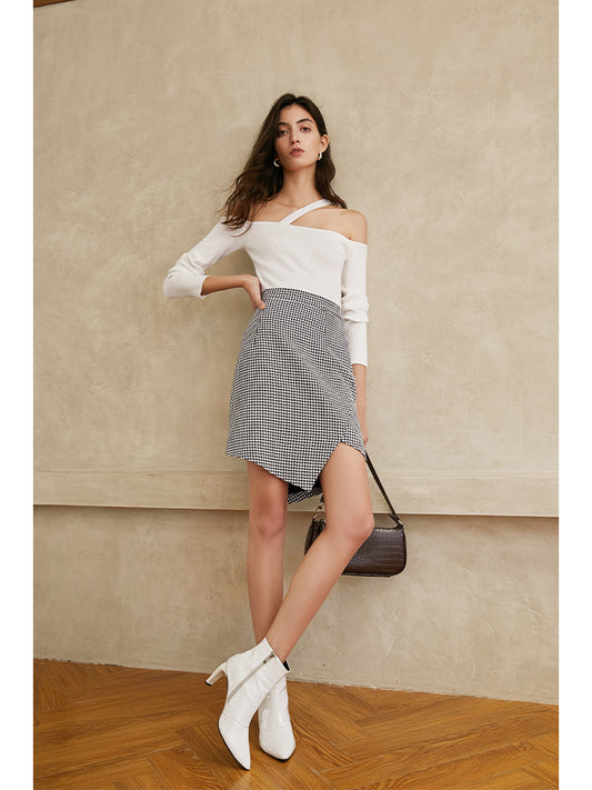 Falda Houndstooth con Diseño Irregular para Mujer - Image 2