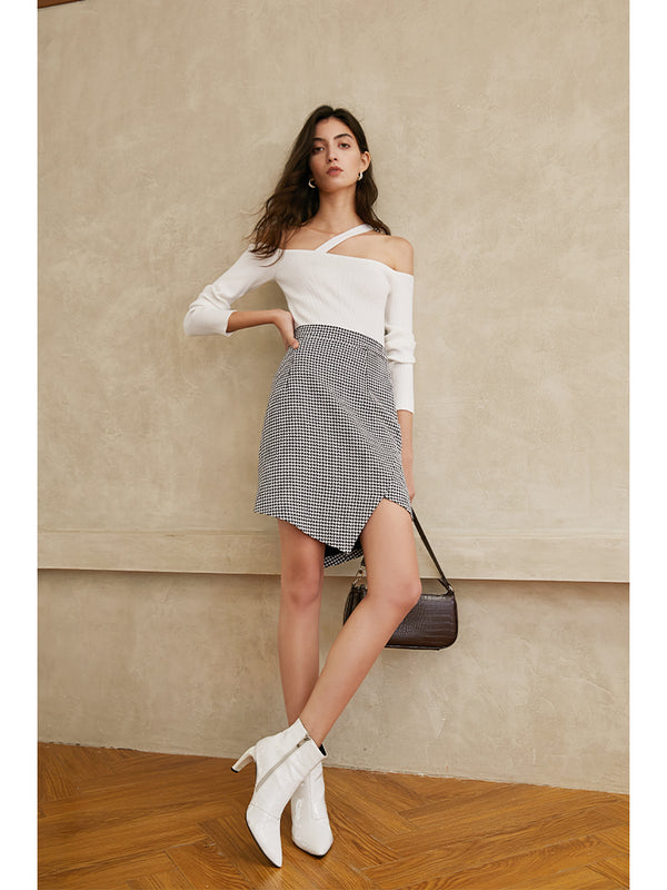 Falda Houndstooth con Diseño Irregular para Mujer