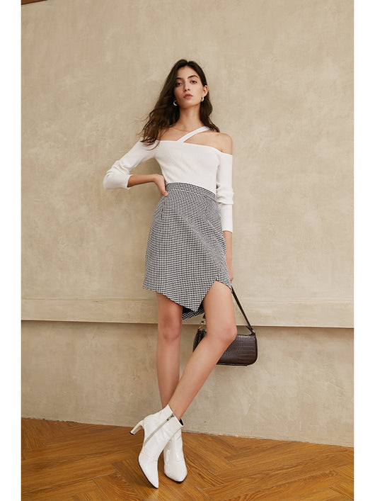 Falda Houndstooth con Diseño Irregular para Mujer - Image 2