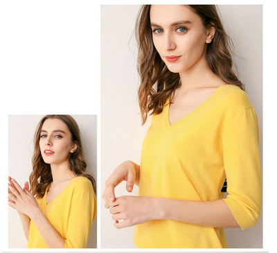 Suéter Tejido Cuello V Manga Corta para Mujer - Image 7