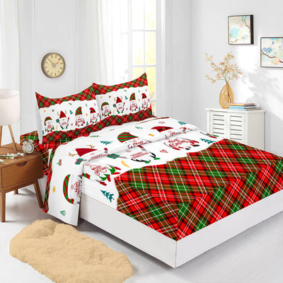 Juego de Sábanas Navideñas Ajustables Rojo - Funda de Colchón Estampada 4 Piezas - Image 7