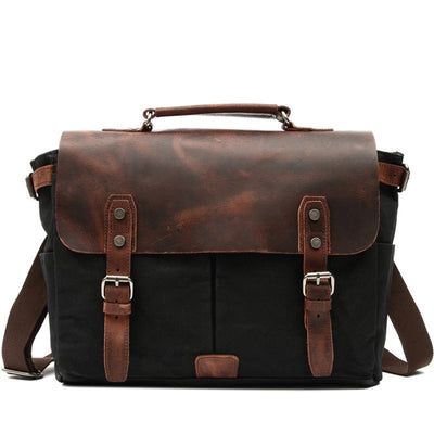Bolsa para Laptop Vintage de Cuero y Lona para Hombre - Image 13