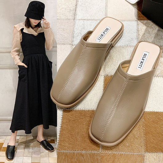 Sandalias de Cuero Suave con Tacón Bajo Baotou para Mujer - Image 9