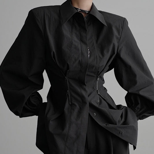 Blusa Reductora Suelta con Cierre y Manga Larga Ajustadora