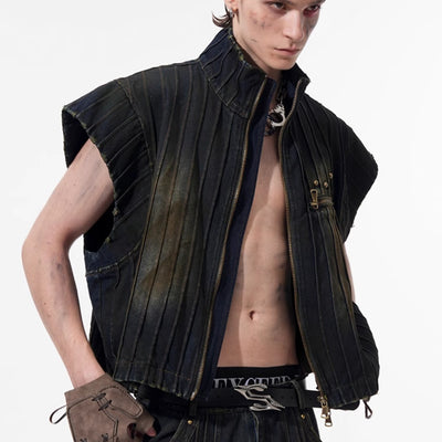 Chaleco Denim Sin Mangas para Hombre con Cuello Tipo Stand
