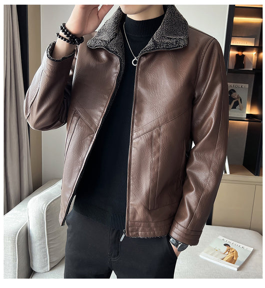 Chaqueta de Cuero Acolchada Plus Size Estilo Hong Kong para Hombre - Image 13