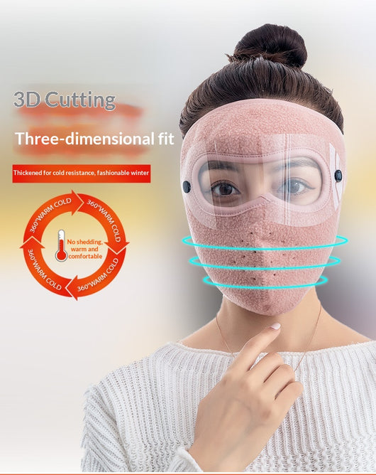 Black fleece winter cycling mask with clear windproof goggles, covering face, neck, and ears for cold protection. - Image 15