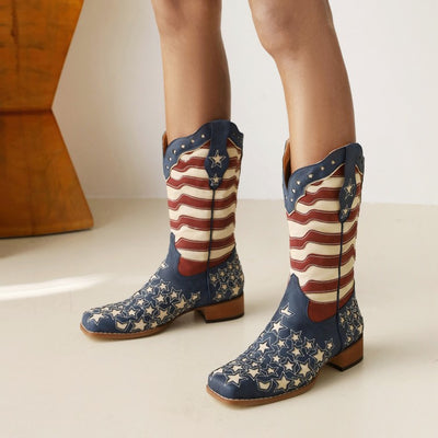 Botas Medianas Bicolor con Tacón Bajo para Mujer - Image 5