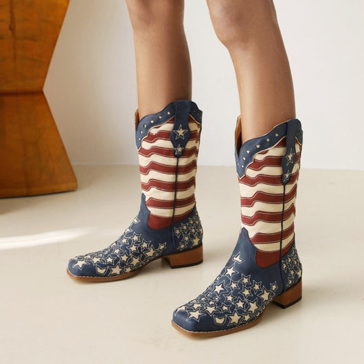 Botas Medianas Bicolor con Tacón Bajo para Mujer - Image 5