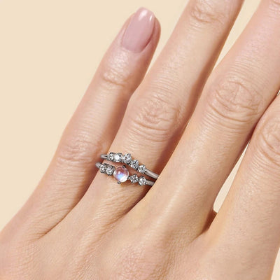 Anillo Doble Capa de Circón y Piedra de Luna - Diseño Minimalista Lujo Accesible - Image 7