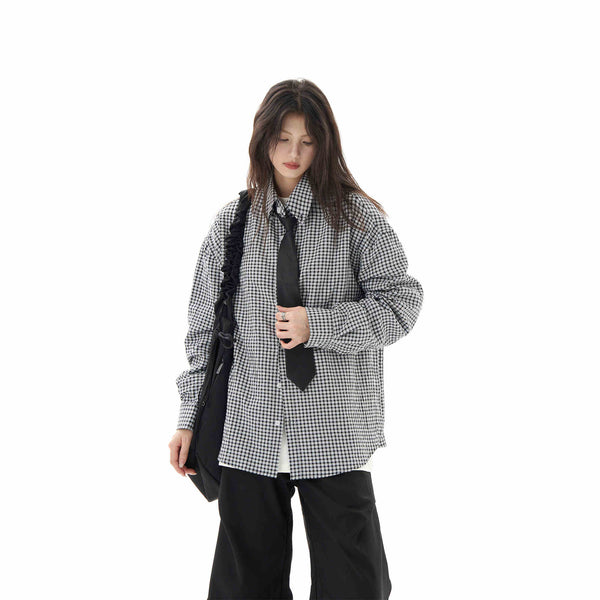Camisa Cuadros Negra Manga Larga Mujer Holgada Casual
