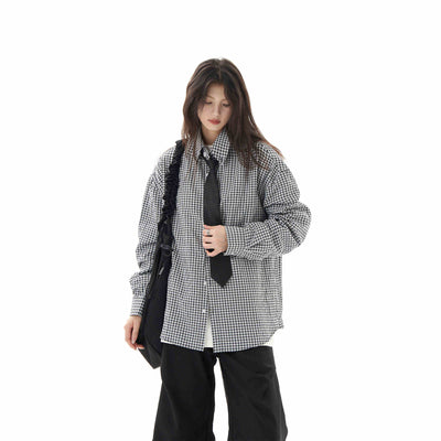Camisa Cuadros Negra Manga Larga Mujer Holgada Casual