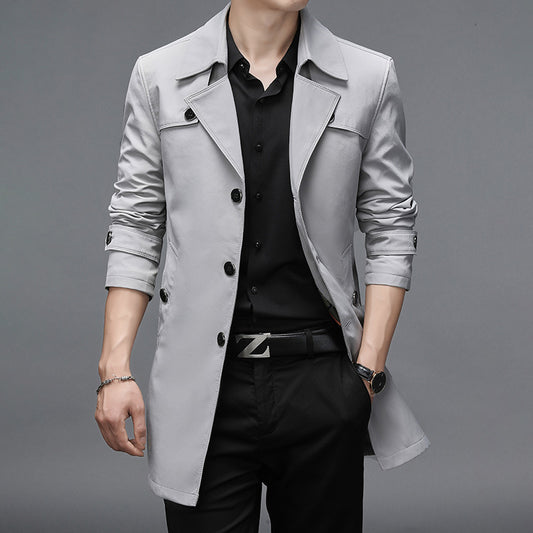 Chaqueta Cortaviento Larga para Hombre - Diseño Clásico Botones Tallas Grandes